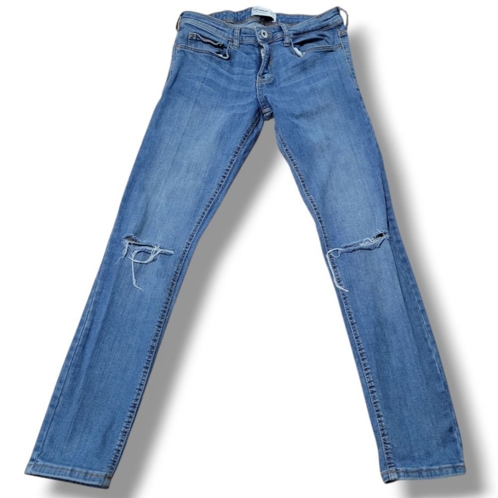 Pull & Bear Jeans Size 2 W27"xL27.5" Skinny Jeans Stretch Distressed Blue Denim